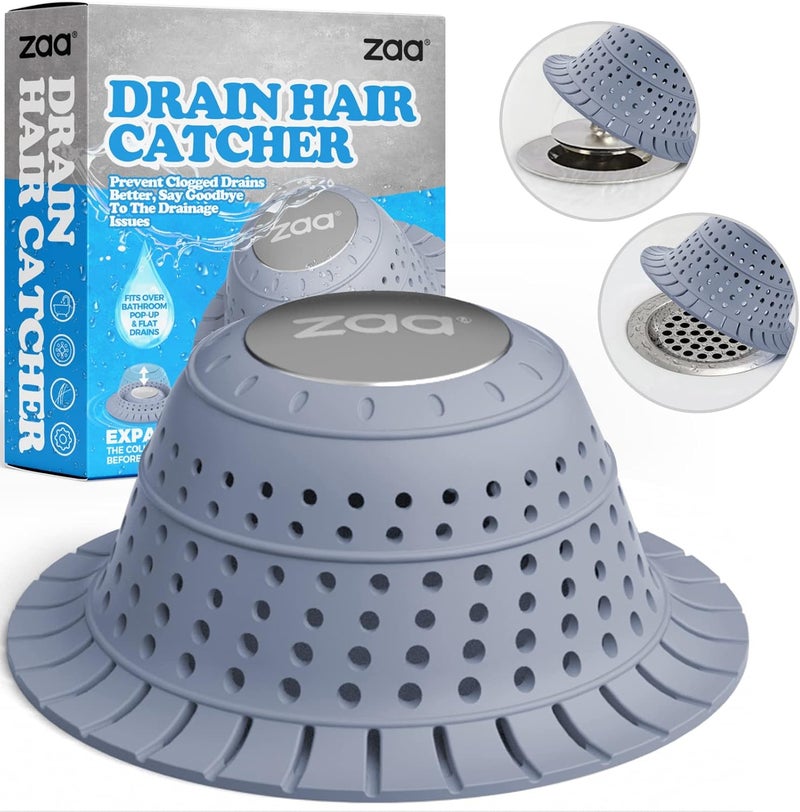 zaa Bathtub Drain Hair Catcher, Premium Silicone Collapsible One Pack Drain Protector for Pop-Up and Regular Drains of Shower, Bathtub, Tub, Bathroom, Sink, Light Blue - Image 1